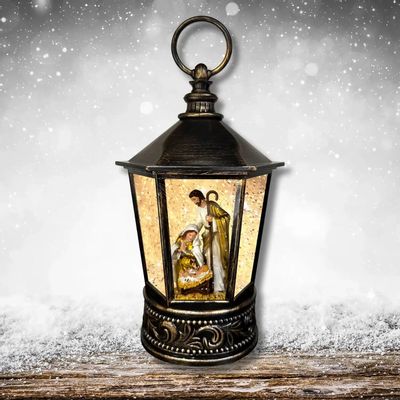Crèches et santons - Lanterne LED avec Crèche – Sainte Famille, Paillettes et Lumière Chaleureuse - BLUE STAR B.V.