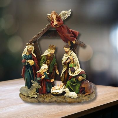 Crèches et santons - Crèche de Noël en Résine – Ensemble de 7 Personnages en Une Seule Pièce - BLUE STAR B.V.