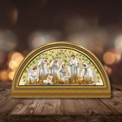 Nativity scenes and santons - Arched LED Nativity Scene with Tree Motif, Warm White Light, Timer & DC - BLUE STAR B.V.