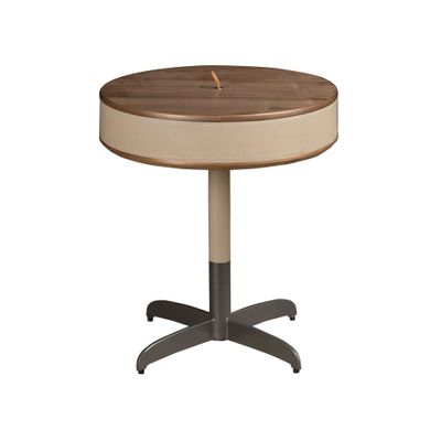 Coffee tables - Round corner table leather, walnut and grey steel - ANGEL CERDÁ
