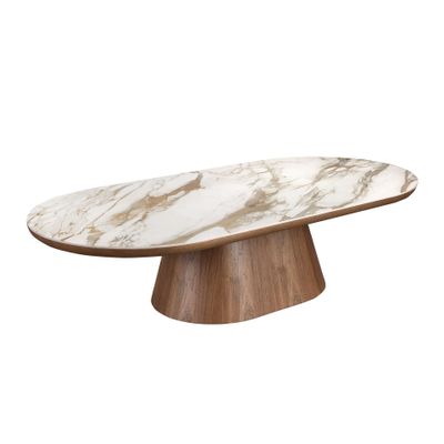 Tables basses - Table basse ovale demi-ronde en porcelaine et noyer - ANGEL CERDÁ