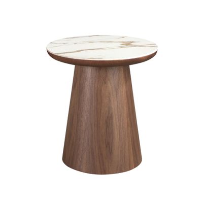 Coffee tables - Porcelain marble and walnut round corner table - ANGEL CERDÁ