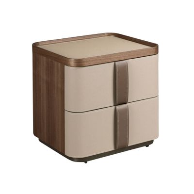 Night tables - Bedside table leather, walnut and polished steel base - ANGEL CERDÁ