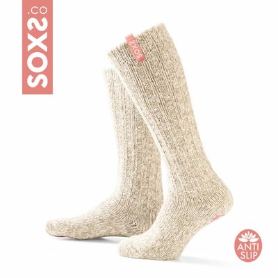 Socks - Socks - Originals, non-slip, knee-high, beige wool, rose shadow, 37-41 - SOXS.CO