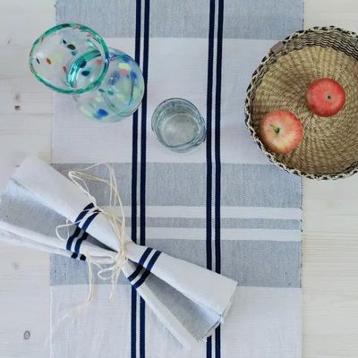 Nappes - Chemin de table en coton tissé à la main | Anloga bleu royal, beige - SOLOKO