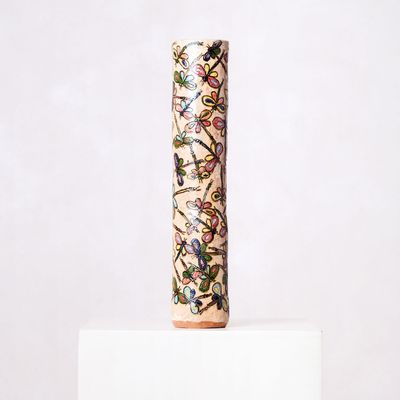 Vases - Multicolor Clay Tube Vase with Dragonflies - HUAKAL