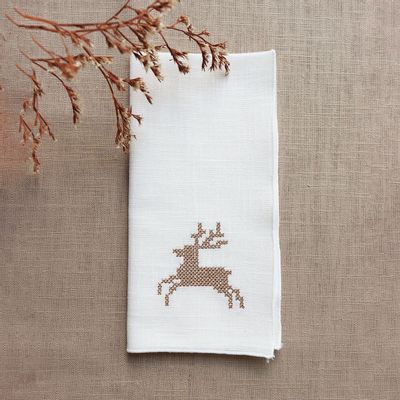Linge de table textile - Serviette en lin PUNTO CROCE | Renne - GIARDINO SEGRETO