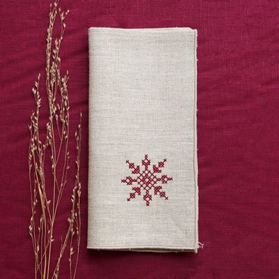Linge de table textile - Serviette en lin PUNTO CROCE | Snowflake - GIARDINO SEGRETO