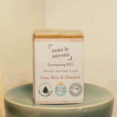 Cosmétiques - Shampoing bio Cheveux gras - Coco, Ricin & Ghassoul - NOUS LE SAVONS