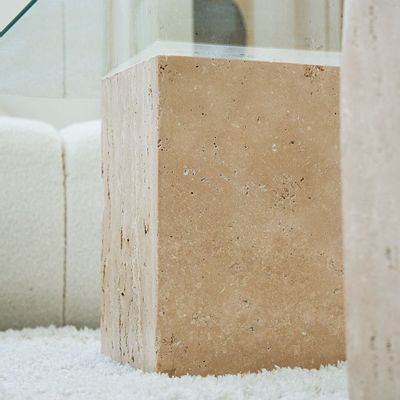 Coffee tables - TRAVERTINE BLOCK SIDE TABLE - KIWANO CONCEPT