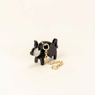 Bijoux - Bijou d'oreille Cochon en corne noire et nacre - L INDOCHINEUR X RIVÊT