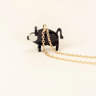 Jewelry - Pig charm for necklace in black horn and mother-of-pearl - L INDOCHINEUR X RIVÊT