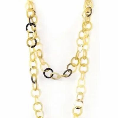 Bijoux - Grand Sautoir anneaux ronds moyens en corne noire unie - L INDOCHINEUR X RIVÊT