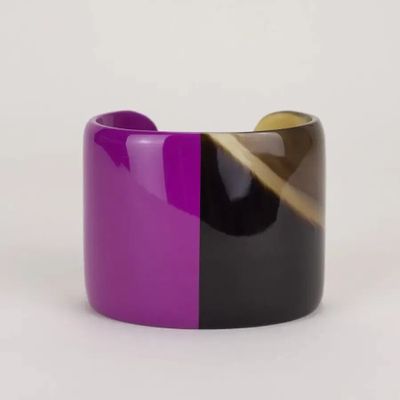 Bracelets - Cream-coffee lacquered natural horn cuff in Size M - L INDOCHINEUR X RIVÊT