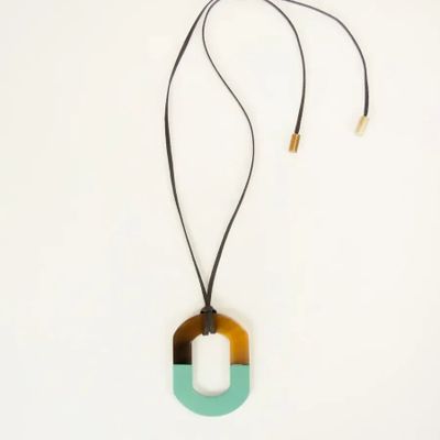 Bijoux - Pendentif anneau oval carré en sabot et laqué moitié Pèche - L INDOCHINEUR X RIVÊT