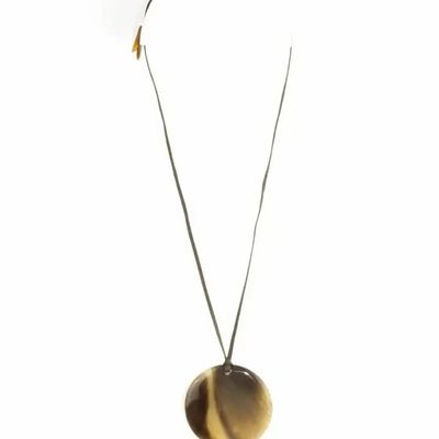 Bijoux - Médaillon disque simple en corne noire marbrée - L INDOCHINEUR X RIVÊT