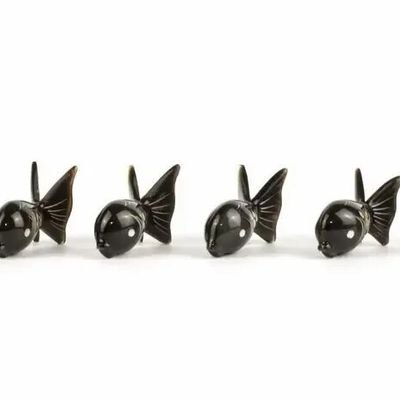 Knives - Set of 6 round fish knife holders in plain black horn - L INDOCHINEUR X RIVÊT