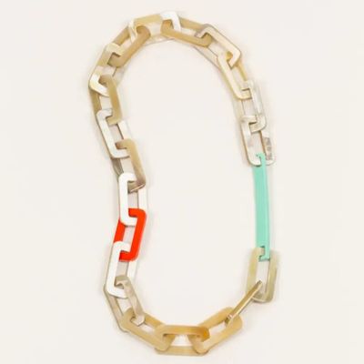 Jewelry - Stem necklace with rectangular rings in blond and black horn - L INDOCHINEUR X RIVÊT