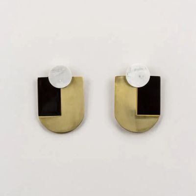 Bijoux - Boucles d'oreilles Ecu Laiton pierre - L INDOCHINEUR X RIVÊT