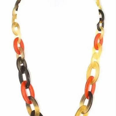 Bijoux - Collier anneaux ovales plats et fins en sabot et laque ivoire - L INDOCHINEUR X RIVÊT