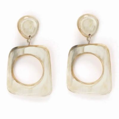 Bijoux - Boucles d'oreilles hublot en corne blanche - L INDOCHINEUR X RIVÊT