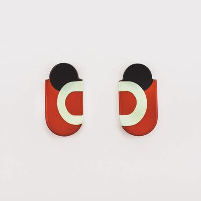 Bijoux - Boucles d'oreilles Dédale en corne noire et laque orange et verte - L INDOCHINEUR X RIVÊT