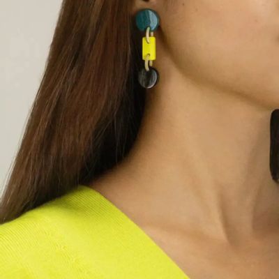 Bijoux - Boucles d'oreilles Cul-de-Sac en corne blonde et laque tricolore - L INDOCHINEUR X RIVÊT
