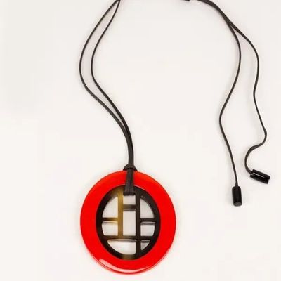 Jewelry - Checkered pendant oval with coffee cream lacquer - L INDOCHINEUR X RIVÊT