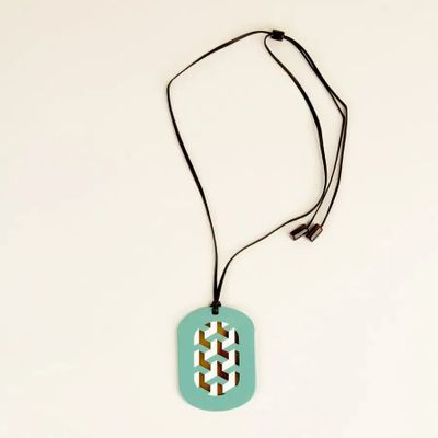 Jewelry - Oval Tresse Pendant with petrol green and yellow lacquer - L INDOCHINEUR X RIVÊT