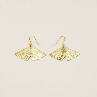 Bijoux - Boucles d'oreilles Gingko en laiton plaqué argent (à croche) - L INDOCHINEUR X RIVÊT