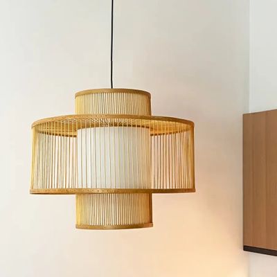 Bougeoirs et photophores - Grande suspension grillagée bambou et soie - L INDOCHINEUR X RIVÊT