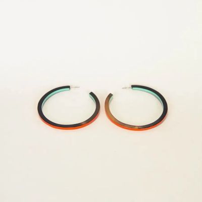 Bijoux - Boucles d'oreilles créoles grand anneau laqué orange vert et pastille sabot - L INDOCHINEUR X RIVÊT