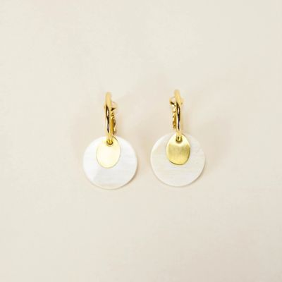 Bijoux - Boucles d'oreilles créoles 2 parties laiton et corne blonde africaine - L INDOCHINEUR X RIVÊT