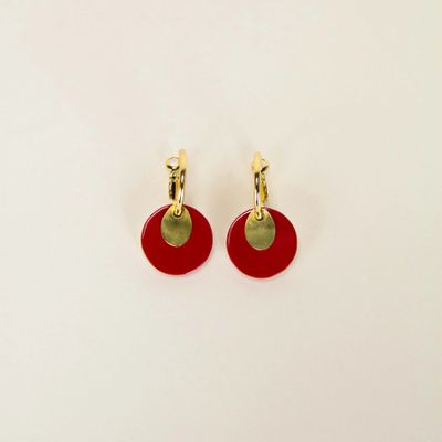 Jewelry - Round brass hoop earrings in 2 parts with red lacquered horn - L INDOCHINEUR X RIVÊT