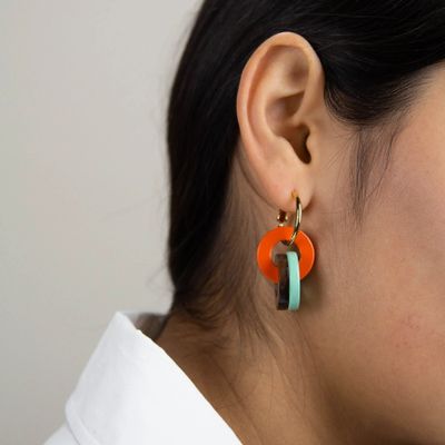 Bijoux - Boucles d'oreilles 3 petits anneaux laqués beige et vert kaki - L INDOCHINEUR X RIVÊT