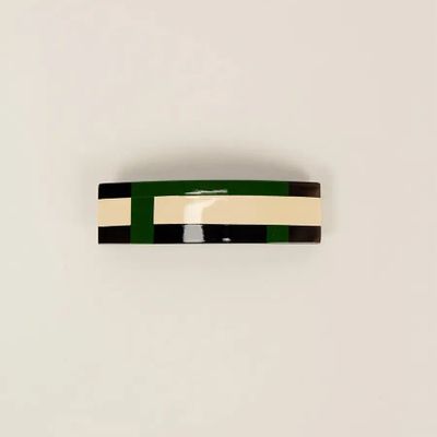 Barrettes - Barrette rectangulaire sabot de buffle et laque orange et vert - L INDOCHINEUR X RIVÊT