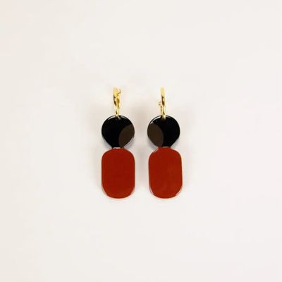 Bijoux - Mini Créoles en corne blonde et laque Bordeaux - L INDOCHINEUR X RIVÊT