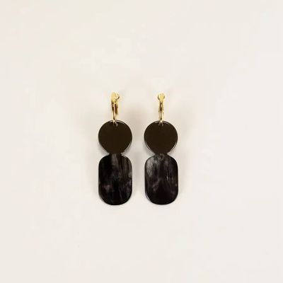 Jewelry - Mini Totem Minihoop earrings in black horn and Khaki lacquer - L INDOCHINEUR X RIVÊT