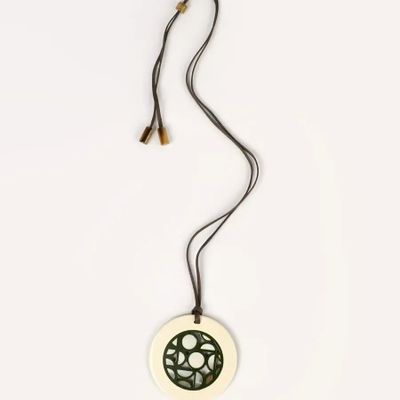 Jewelry - Bauhaus round pendant in buffalo hoof and khaki and beige lacquer - L INDOCHINEUR X RIVÊT