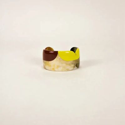 Bracelets - Manchette Nymphe en corne blonde et laque Orange, taille M - L INDOCHINEUR X RIVÊT