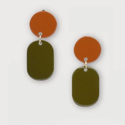 Bijoux - Mini Créoles clips Totem en corne blonde et laque Orange - L INDOCHINEUR X RIVÊT