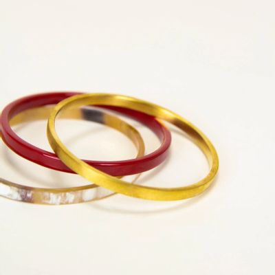 Bracelets - Set of 3 bracelets in blond horn, red lacquer and brass, size L - L INDOCHINEUR X RIVÊT