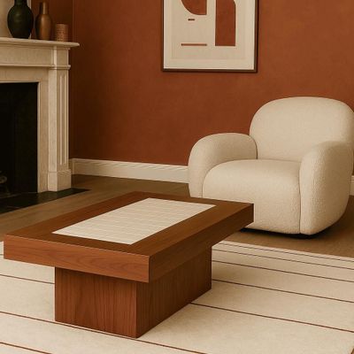 Coffee tables - Walnut and Italian ceramic coffee table - STUDIO GAÏA