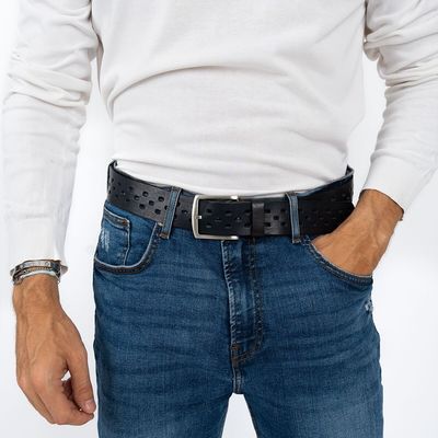 Leather goods - OMER marine leather belt - MONSIEUR CHARLI