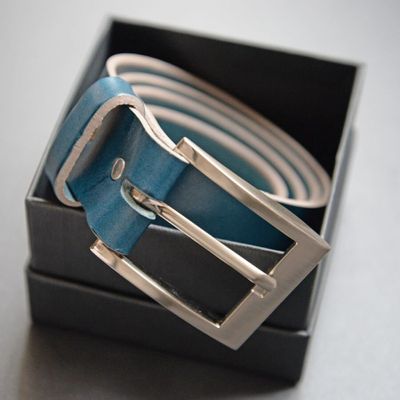 Leather goods - OCTAVE blue leather belt - MONSIEUR CHARLI