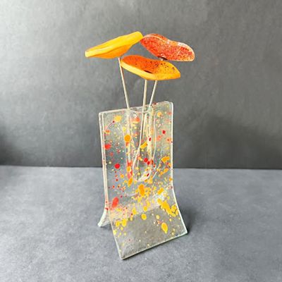 Vases - Petit vase tacheté de 8 x 13 cm avec 3 petites fleurs en rouge orangé - CARNEOL GLASS