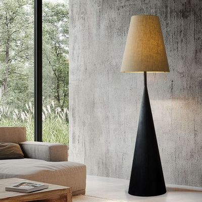Floor lamps - Vereteno Floor Lamp — Sculptural Charred Maple Base with Linen Shade - PLETOSTUDIO