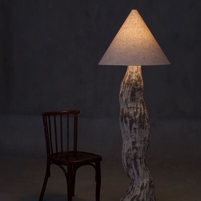 Floor lamps - MA Floor Lamp – Handcrafted Sculptural Lighting with Linen Shade - PLETOSTUDIO