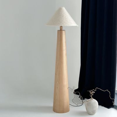 Floor lamps - Tokio Floor Lamp – Minimalist Maple Wood Base with Cotton Cord Shade - PLETOSTUDIO