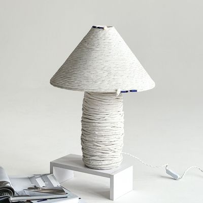 Table lamps - Nava Table Lamp – Cotton Cord Base & Sculptural Patina Finish - PLETOSTUDIO